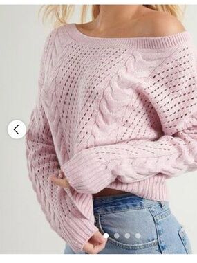 Garage Off-Shoulder Cable Knit Sweater Pink Women’s Small